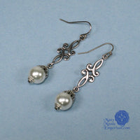 Nicolette pearl Renaissance scroll earrings silver
