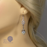 Nicolette pearl Renaissance scroll earrings silver