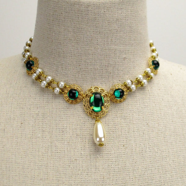 Green Renaissance wedding necklace gold Milady Pauline