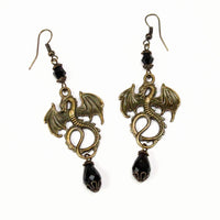 black crystal dragon earrings bronze Pendragon