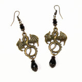 black crystal dragon fantasy earrings bronze Pendragon
