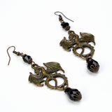 black dragon earrings with teardrop crystal bronze Pendragon