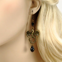 crystal black dragon earrings in antique bronze Pendragon