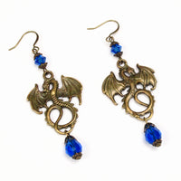 blue dragon  earrings antique bronze Pendragon