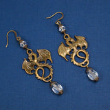 clear crystal dragon fantasy earrings bronze Pendragon