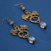 clear crystal dragon earrings bronze Lady Pendragon