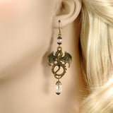antique bronze clear crystal dragon earrings Pendragon