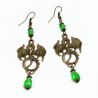 green crystal dragon earrings bronze Pendragon