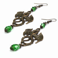 crystal green dragon earrings bronze Lady Pendragon