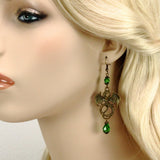 emerald green dragon earrings antique bronze Pendragon