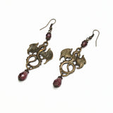 purple crystal dragon earrings bronze Pendragon