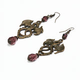 amethyst crystal dragon earrings bronze Pendragon