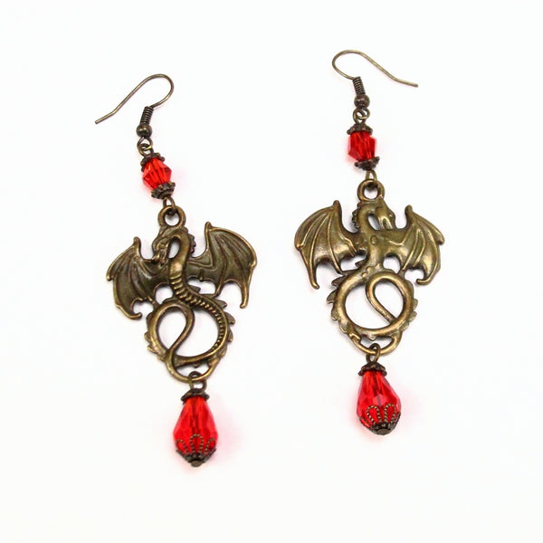 red dragon earrings antique bronze Lady Pendragon