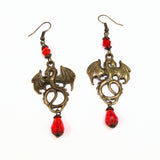 red crystal dragon fantasy earrings bronze Pendragon
