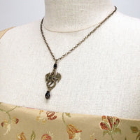 medieval black dragon necklace with teardrop crystal bronze Pendragon