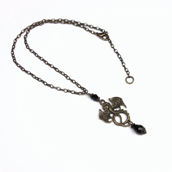 medieval black dragon necklace antique bronze Pendragon
