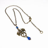 sapphire blue dragon necklace antique bronze Pendragon