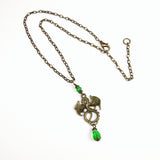 green crystal dragon fantasy necklace bronze Pendragon