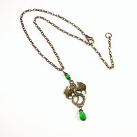 green crystal medieval dragon necklace bronze Pendragon