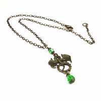 green crystal dragon necklace bronze Pendragon