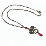 red crystal medieval dragon necklace bronze Pendragon