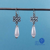 Celtic pearl drop earrings silver Lady Quillan Renaissance