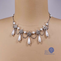 Celtic pearl teardrop necklace silver Lady Quillan Renaissance