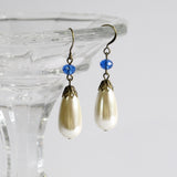 Victorian teardrop pearl earrings blue bronze Signora Verena