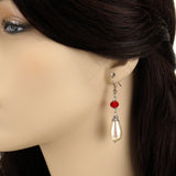 pearl Victorian earrings red crystal silver Signora Verena