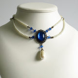 pearl victorian necklace blue crystal bronze Signora Verena