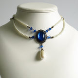 Renaissance pearl drop necklace blue bronze Signora Verena