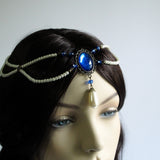pearl renaissance headpiece blue crystal bronze Signora Verena