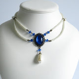 pearl victorian necklace blue crystal bronze Signora Verena