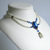 Renaissance pearl drop necklace blue bronze Signora Verena