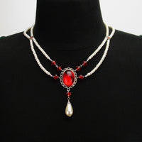 pearl Victorian necklace red crystal silver Signora Verena