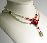 Victorian teardrop pearl necklace red silver Signora Verena
