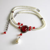 pearl Victorian necklace red crystal silver Signora Verena