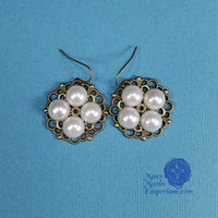 white princess queen elizabeth pearl earrings bronze