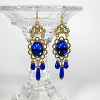 Xanthe Edwardian Earrings gold and blue dangle