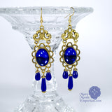 Xanthe Edwardian Earrings gold and blue dangle